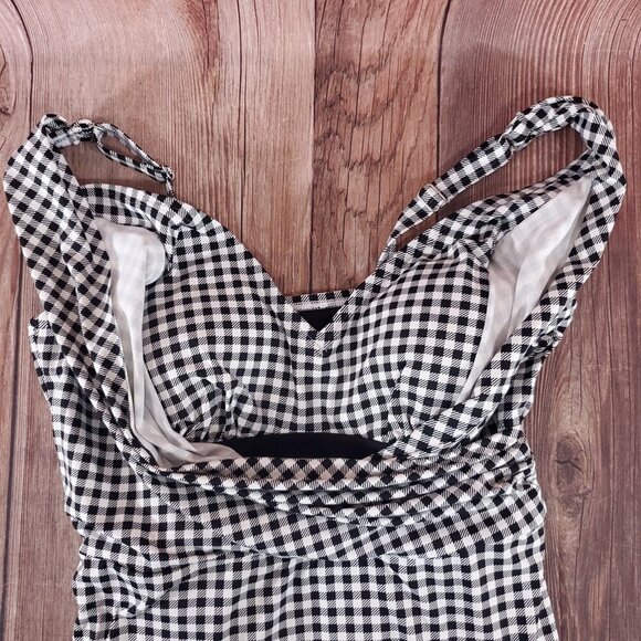 NWT Lands End Womens Size 12 Black White Gingham Swim Dress Bathing Suit - Picture 7 of 16